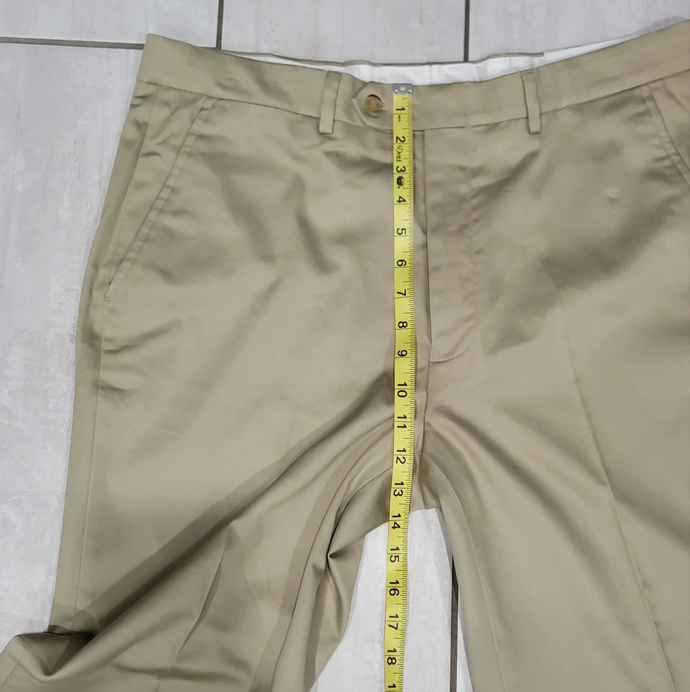 NAUTICA Men's Modern-Fit Ceylon Linen Solid Tan Khaki Dress Pants